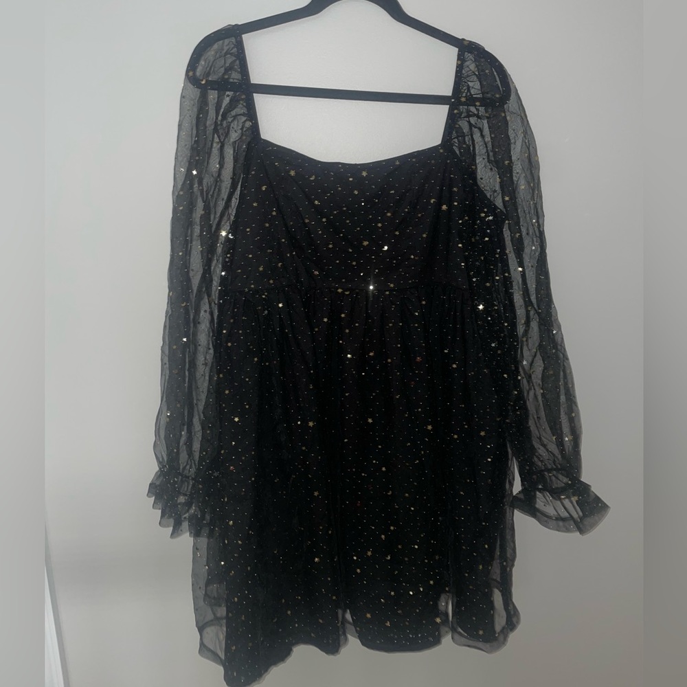 Long sleeve galaxy dress with mesh sleeves